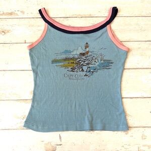 Women’s M Cape Cod Vintage Blue Tank Top Shirt Lighthouse Design Size Medium